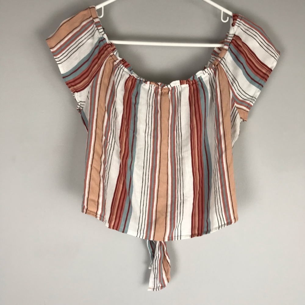 Becaal multicolor stripe tie off shoulder crop top - Picture 7 of 7